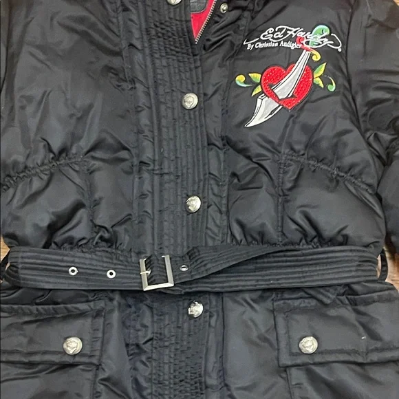 Limited edition Ed Hardy Christian Audigier puffer jacket with hood Adult Large - Picture 8 of 16